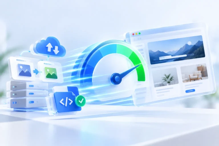 Speed gauge with optimized images, code and cloud delivery feeding a fast web page