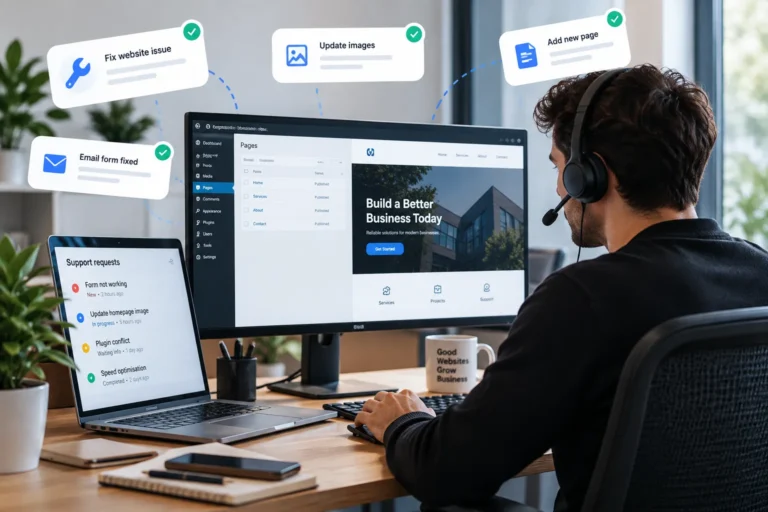Support specialist working through website requests such as form fixes, image updates and new pages