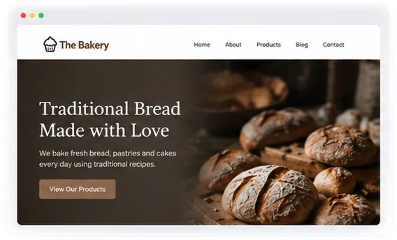 Example bakery website before the redesign: dark, dated hero section